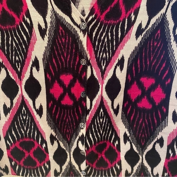 TORY BURCH Women 100% Wool Ikat Dabney 3/4 Sleeve Cardigan Size Large - Picture 3 of 7
